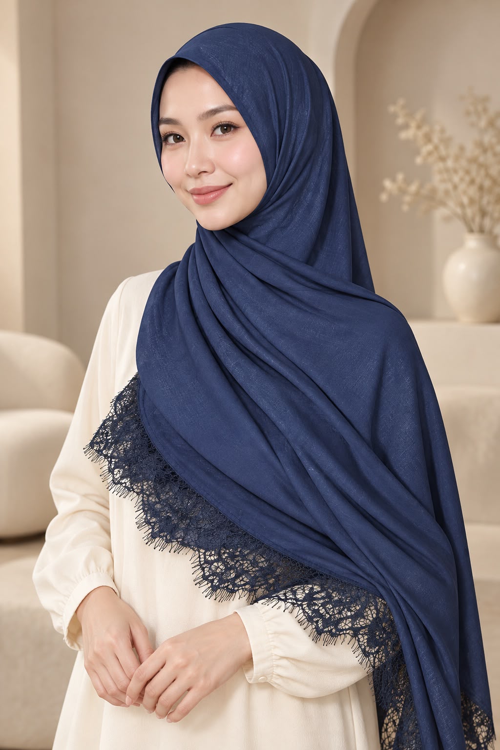 Hijab renda warna Biru Navy