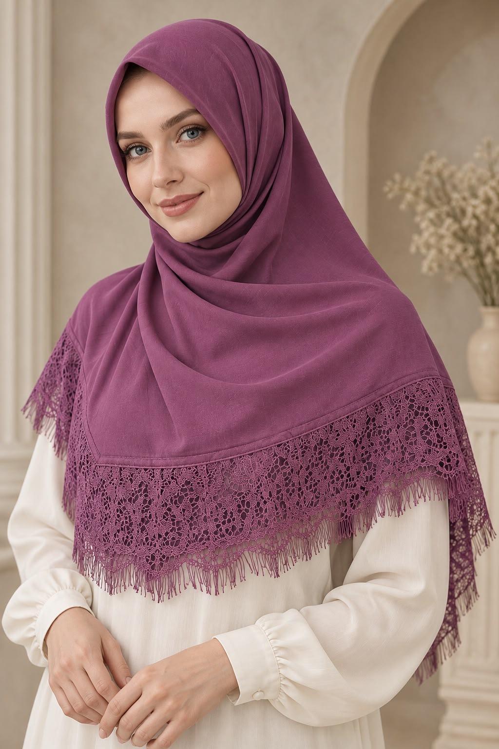 Hijab renda warna Ungu Plum