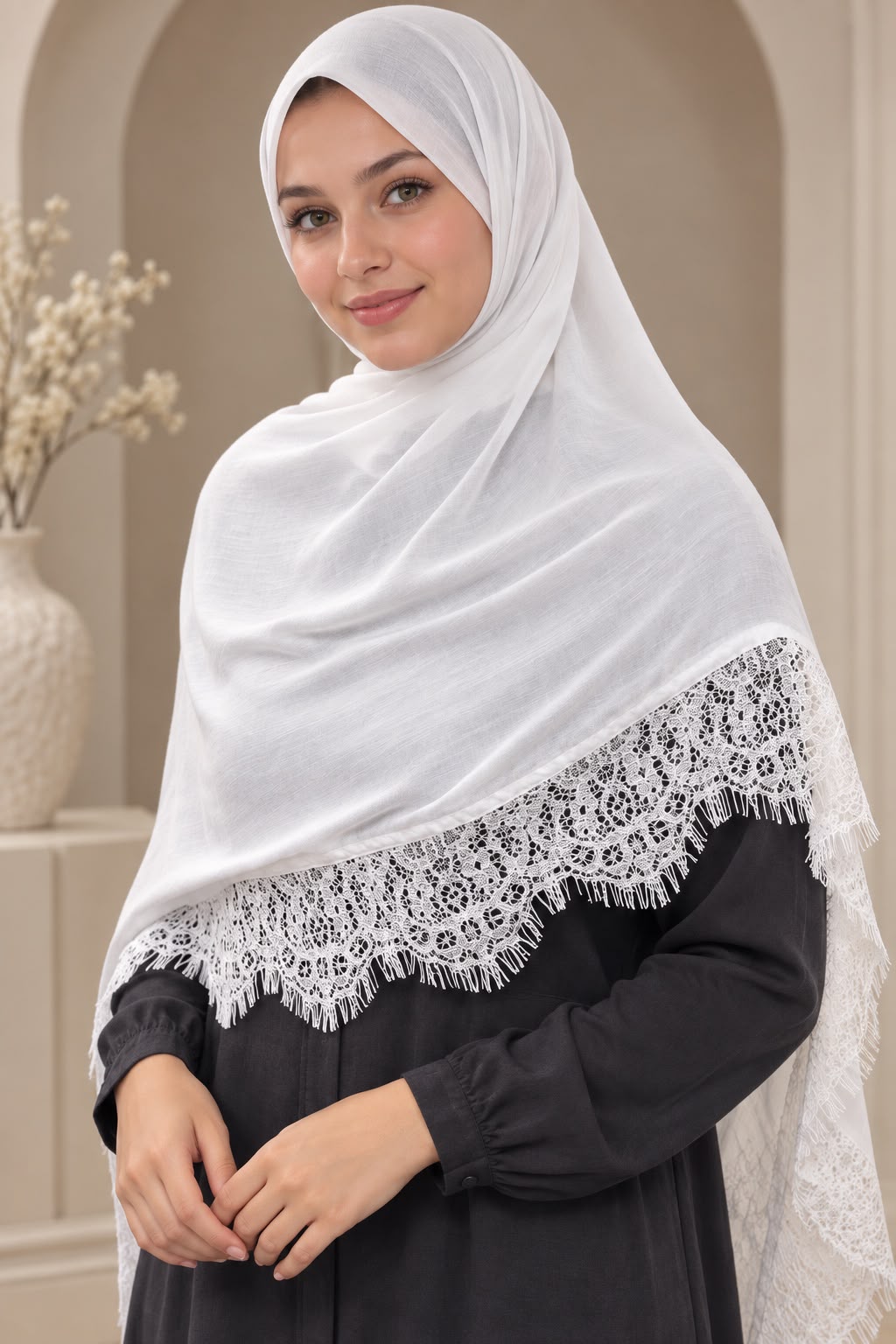 Hijab renda warna Putih