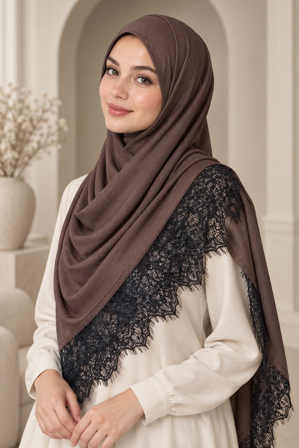 Hijab renda warna Cokelat Kopi