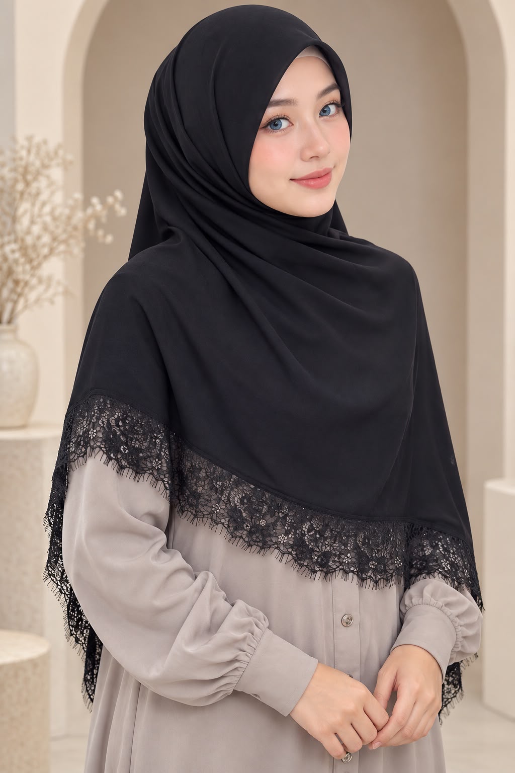 Hijab renda warna Hitam