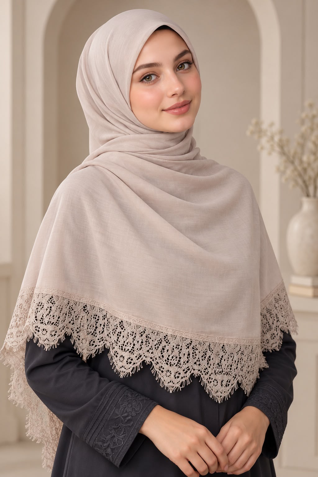 Hijab renda warna Beige